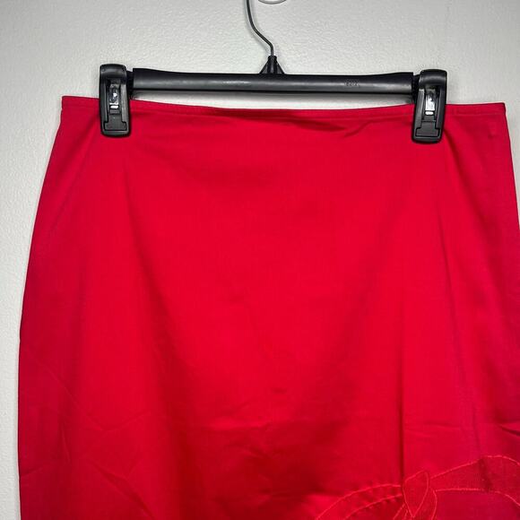 NWT Maeve Anthropologie Bow Midi Pencil Skirt Red Size 12 Side Slit Stretch - Picture 4 of 14